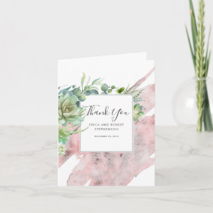 Succulent Greenery Rose Gold Modern Thank You Card
