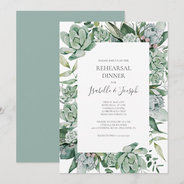 Succulent Greenery | Sage Green Rehearsal Dinner Invitation (Front/Back)