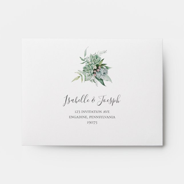 Succulent Greenery | Self Addressed RSVP Envelope (Front)