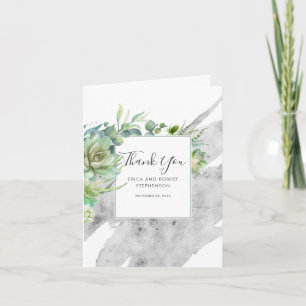 Succulent Greenery Silver Modern Thank You Card