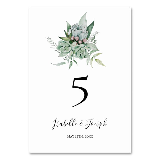 Succulent Greenery | Table Number (Front)