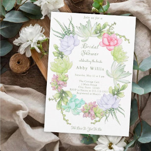 Succulent Greenery Wreath Bridal Shower Invitation