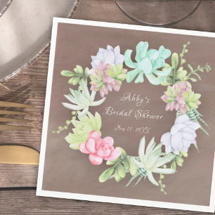 Succulent Greenery Wreath Bridal Shower Napkin