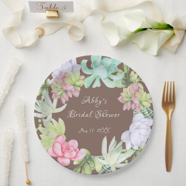 Succulent Greenery Wreath Bridal Shower Paper Plate (Wedding)