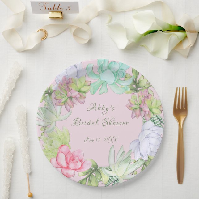 Succulent Greenery Wreath Bridal Shower Paper Plate (Wedding)