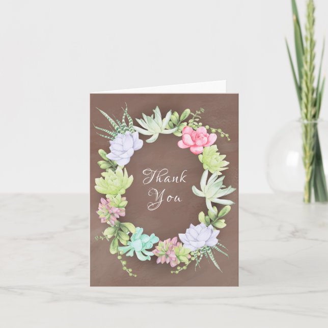 Succulent Greenery Wreath Bridal Shower  Thank You Card (Front)
