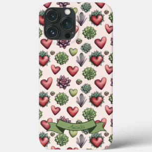 Succulent Heart Watercolor Valentines Day Pattern iPhone 13 Pro Max Case