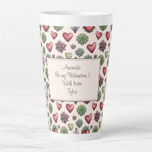 Succulent Heart Watercolor Valentines Day Pattern Latte Mug