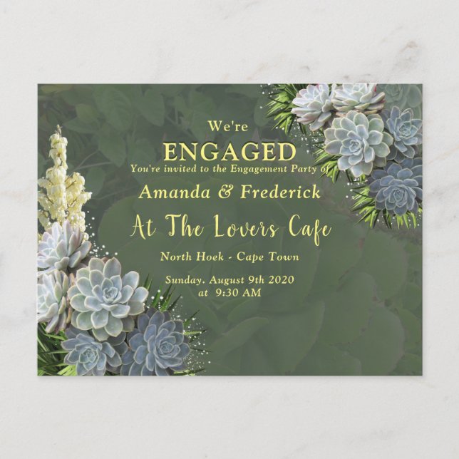 Succulent Hues of Pale Blues Engagement Invitation Postcard (Front)