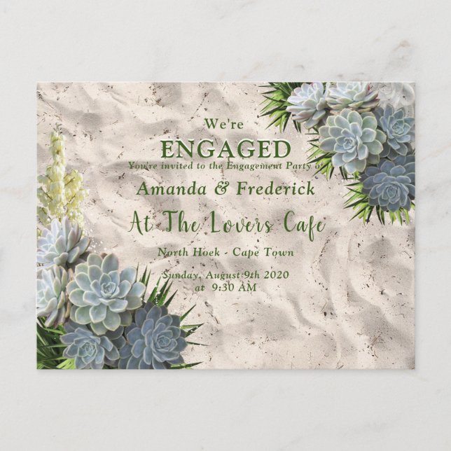 Succulent Hues of Pale Blues Engagement Invitation Postcard (Front)