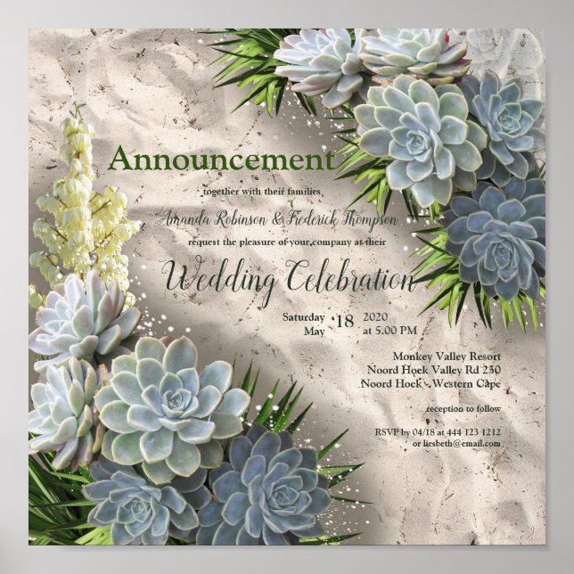 Succulent Hues of Pale Blues & Green Announcement Poster (Front)