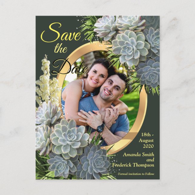 Succulent Hues of Pale Blues Save the Date Announcement Postcard (Front)