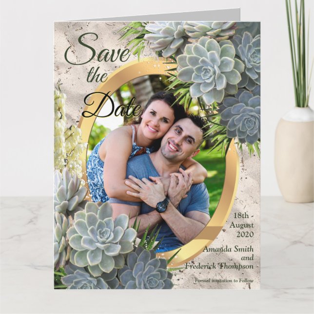 Succulent Hues of Pale Blues Save the Dates Card (Front)