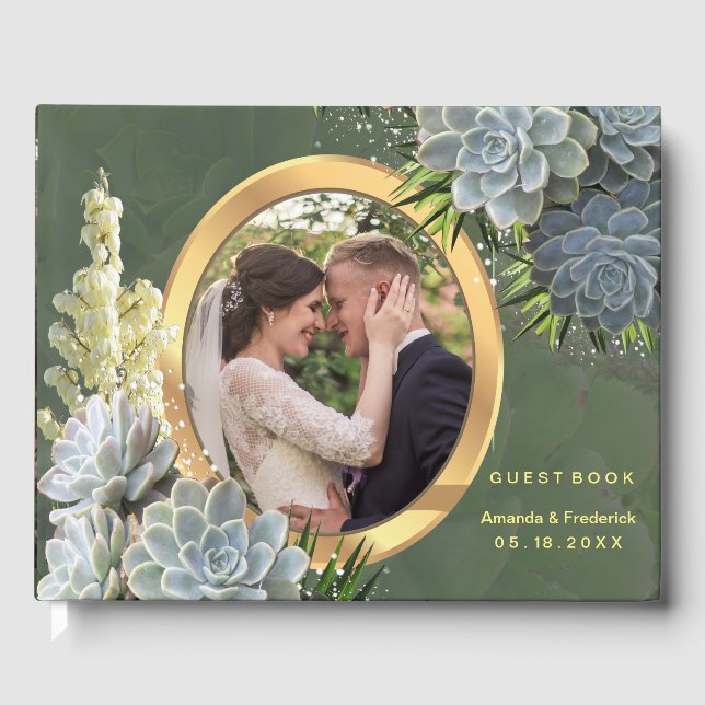 Succulent Hues of Pale Blues Wedding Guest Book (Front)
