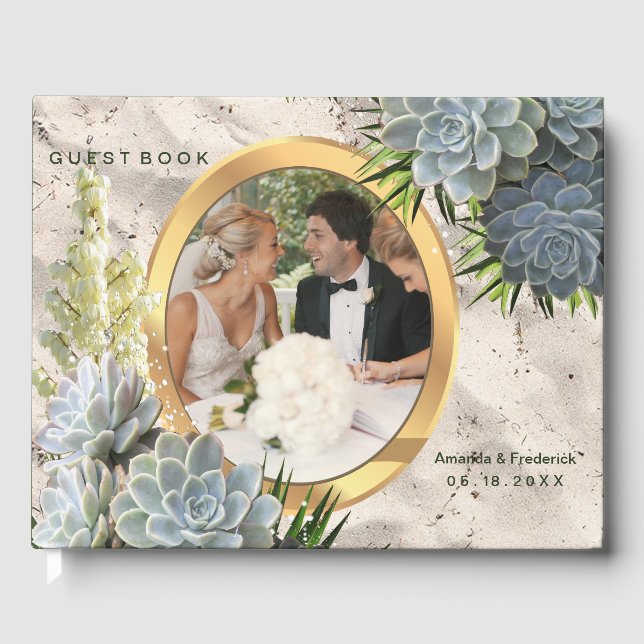 Succulent Hues of Pale Blues Wedding Guest Book (Front)