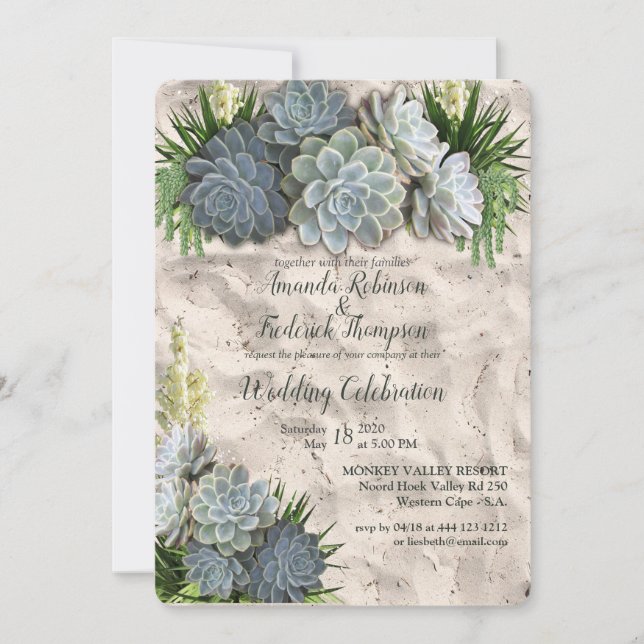 Succulent Hues of Pale Blues& Wedding Invitation (Front)