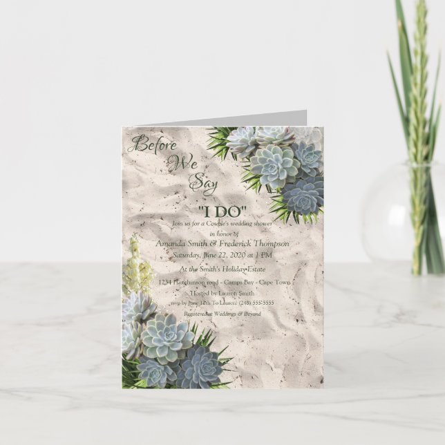 Succulent Hues of Pale Blues Wedding Shower Invitation (Front)