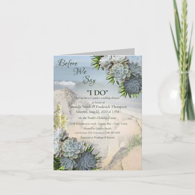 Succulent Hues of Pale Blues Wedding Shower Invitation (Front)