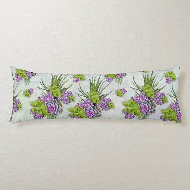 Succulent  Hues of Sea Green & Lavender tones Body Pillow (Front)