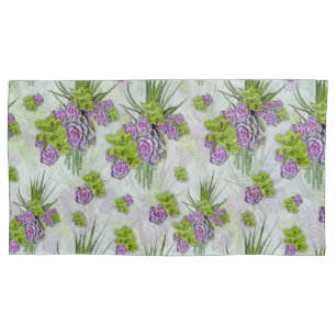 Succulent  Hues of Sea Green & Lavender tones Pillowcase