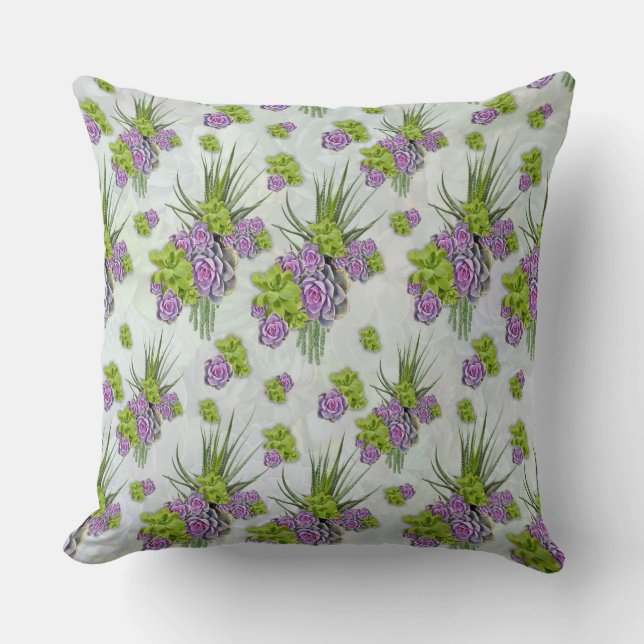 Succulent  Hues of Sea Green & Lavender tones Throw Pillow (Front)