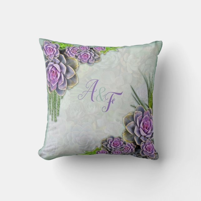 Succulent Hues of Sea Green, Violet Wedding Gift Throw Pillow (Front)
