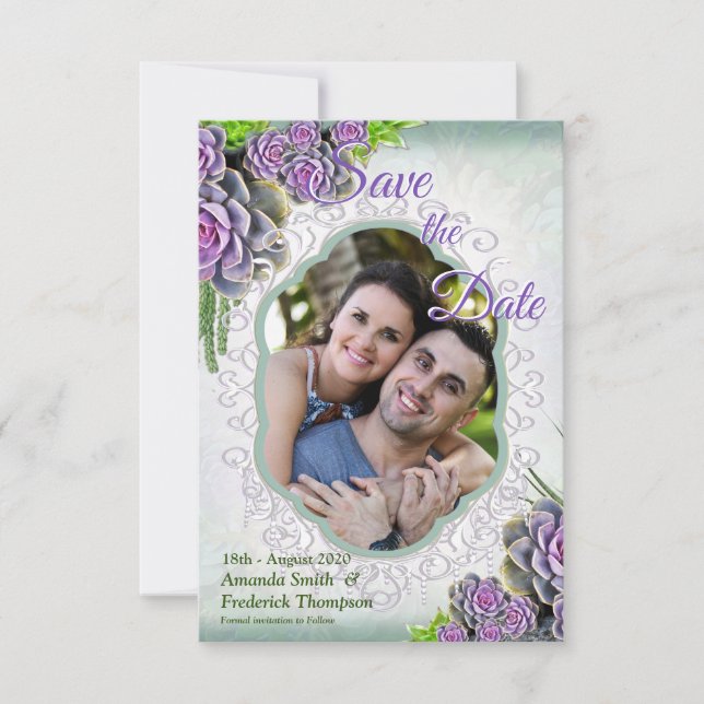 Succulent Hues of SeaGreen, Violet  Save the Date (Front)