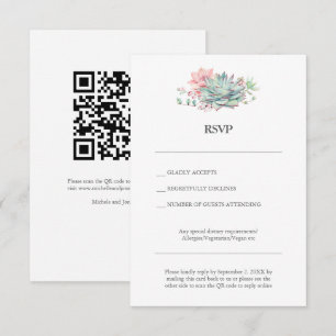 Succulent Hybrid Wedding RSVP Card with QR Code