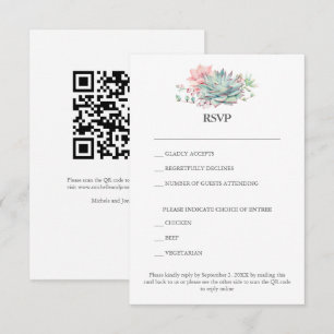Succulent Hybrid Wedding RSVP Card with QR Code