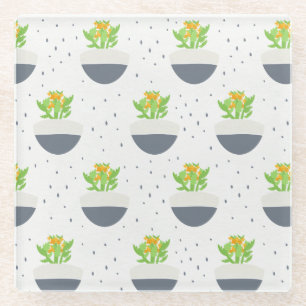 Succulent Kalanchoe Plant Mom Pattern Glass Coaster