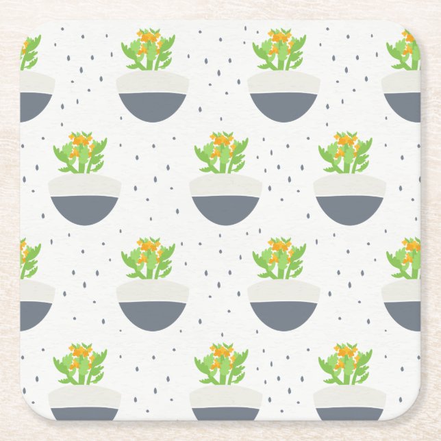 Succulent Kalanchoe Plant Mom Pattern Square Paper Coaster (Front)