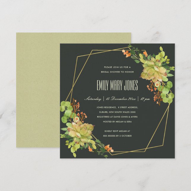 SUCCULENT KRAFT FLORAL WATERCOLOR BRIDAL SHOWER INVITATION (Front/Back)