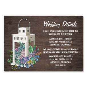 Succulent Lantern Wedding Reception Insert Cards