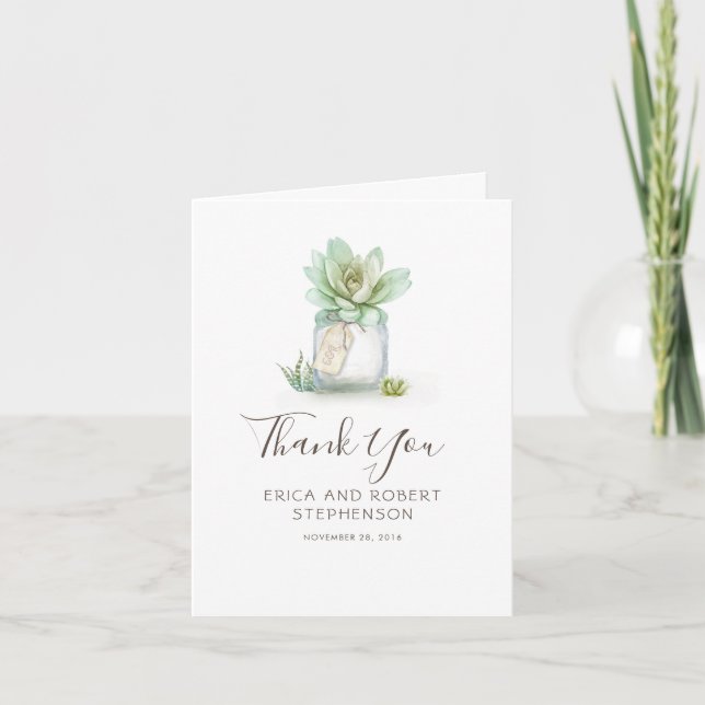 Succulent Mason Jar Greenery Rustic Thank You (Front)