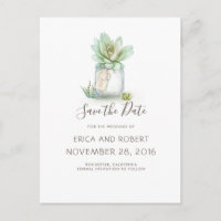 Succulent Mason Jar Rustic Save the Date