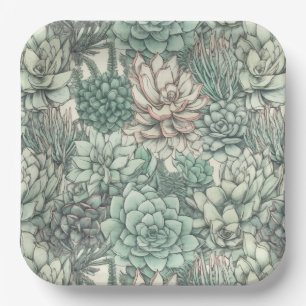 Succulent Paper Plates, Desert Cactus Plants Plate