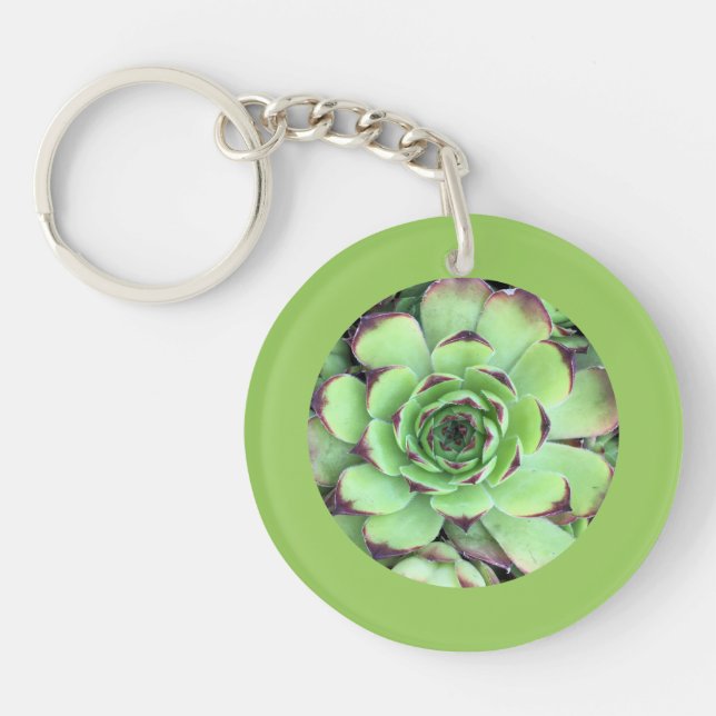 Succulent Photo Leaf Green Border Keychain (Front)