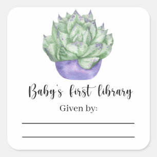 Succulent plant - Baby Shower bookplate Square Sticker