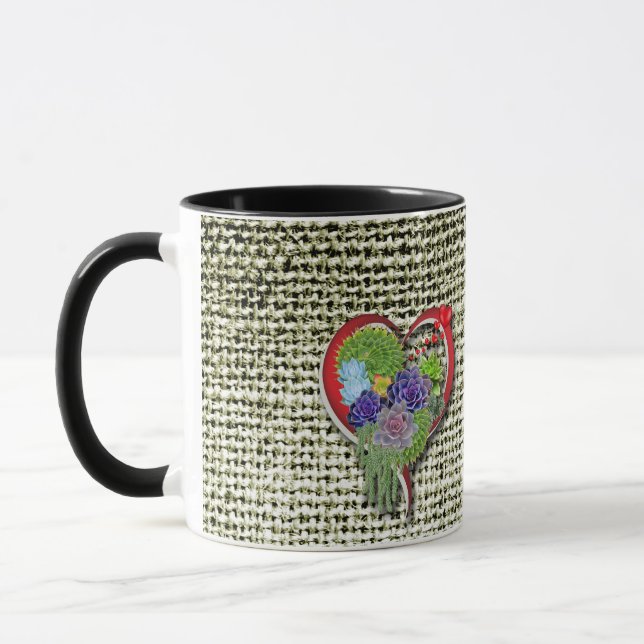 Succulent Plant Decor Within a Heart Mug (Left)