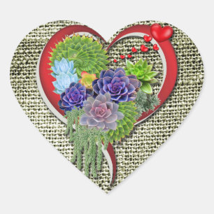 Succulent Plant Decor Within a Heart Sticker