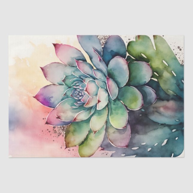 Succulent Plant Floral Decoupage Watercolor Tissue Paper (Front)