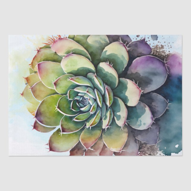 Succulent Plant Floral Decoupage Watercolor Tissue Paper (Front)