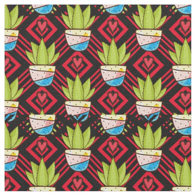 Succulent Plant Heart Geometric Pattern Fabric (Close Up)