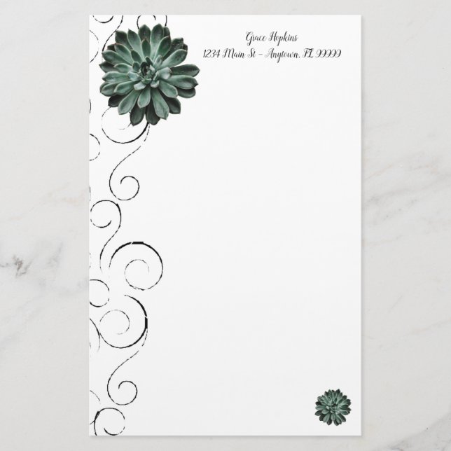 Succulent Plant Personalized Stationery (Front)