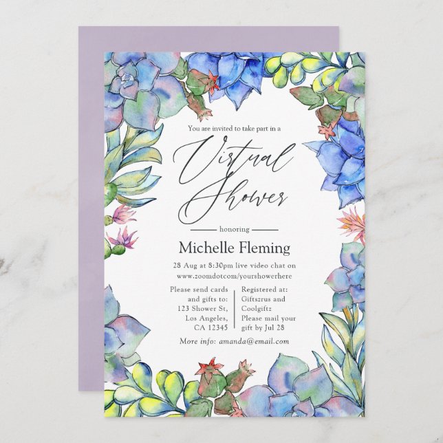 Succulent Plant Virtual Shower Invitation (Front/Back)