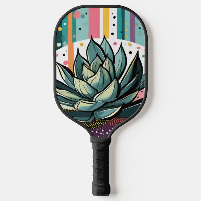 Succulent plant with colourful dots pickleball paddle (Front)