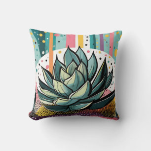 Succulent plant with colourful dots throw pillow