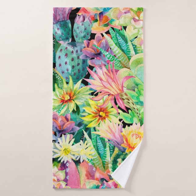 Succulent plants and cactus garden pattern bath towel (Bath Towel)
