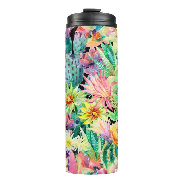 Succulent plants and cactus garden pattern thermal tumbler (Front)