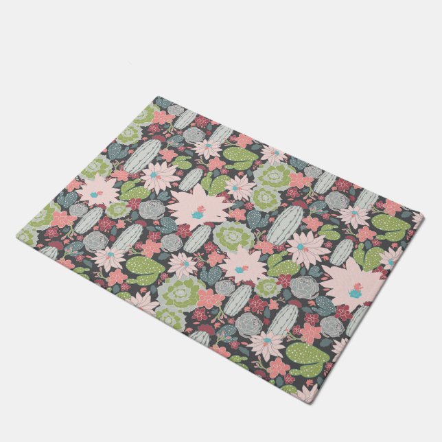 Succulent Plants And Cactus In Greens And Pinks Doormat (Angled)